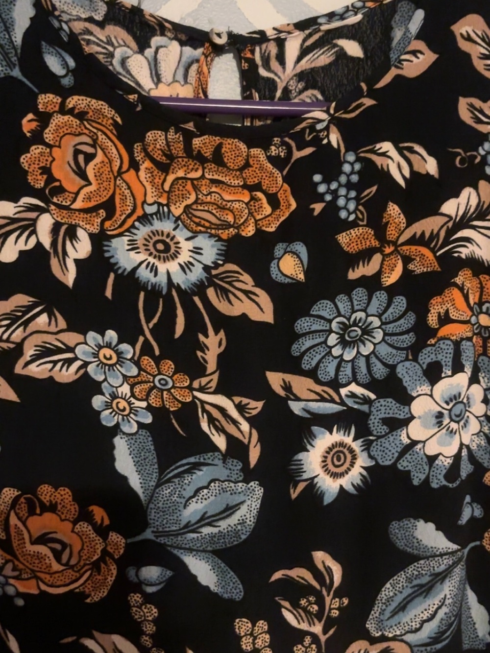 H&M Black Floral Blouse with Blue and Orange Flowers